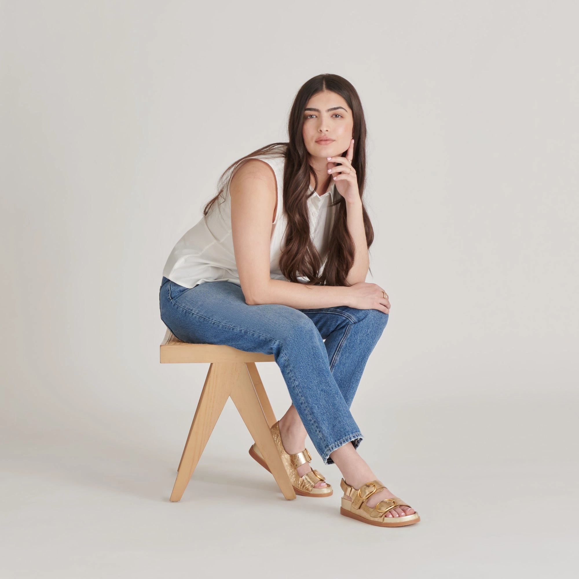 Refined chic STARLA SANDALS GOLD DISTRESSED LEATHER