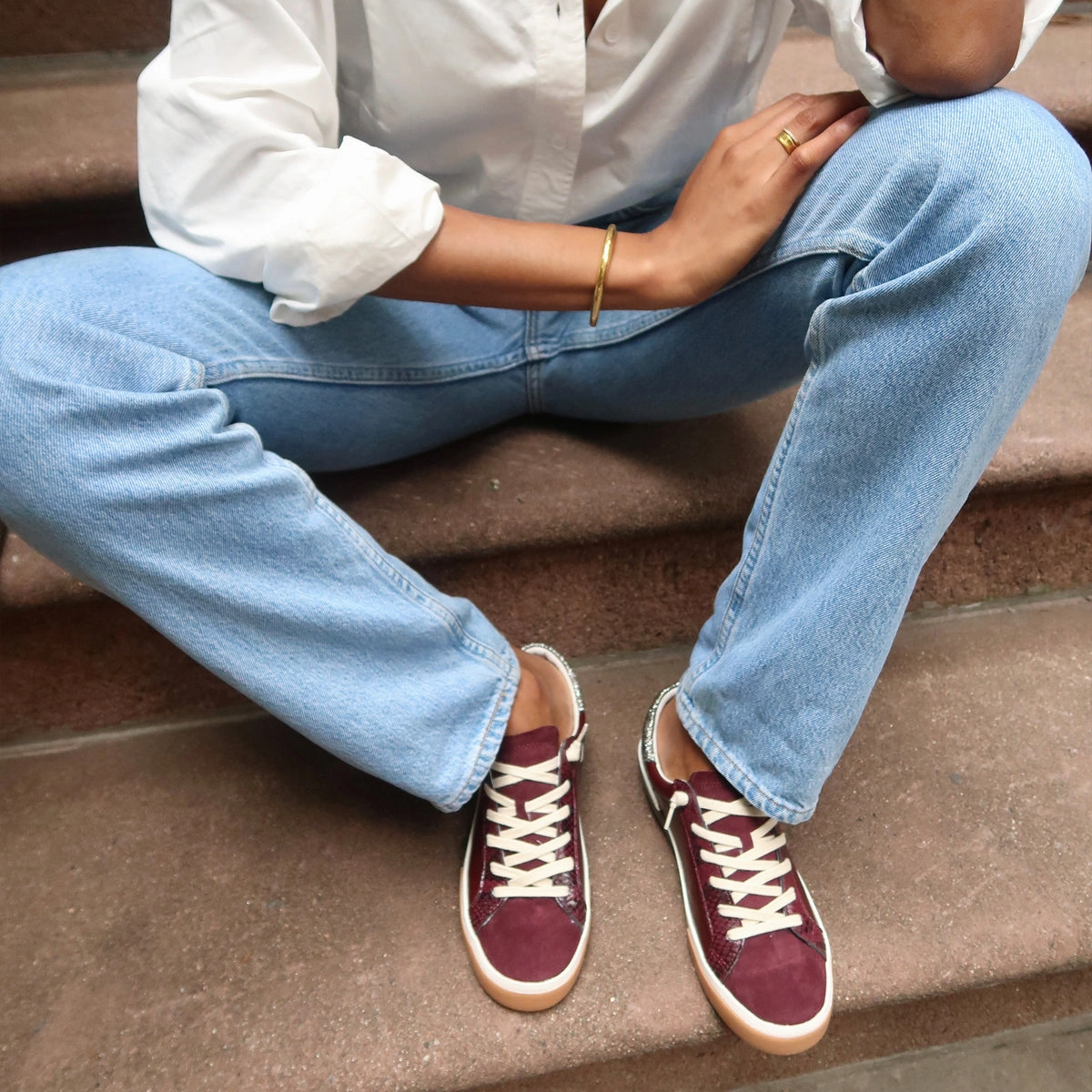 ZINA SNEAKERS BURGUNDY CRINKLE PATENT Abrasion Resistant Tread All-weather sole