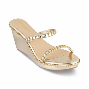 Wide Toe Box Design Comfortable Summer Walk ZOYA- GOLD WEDGES